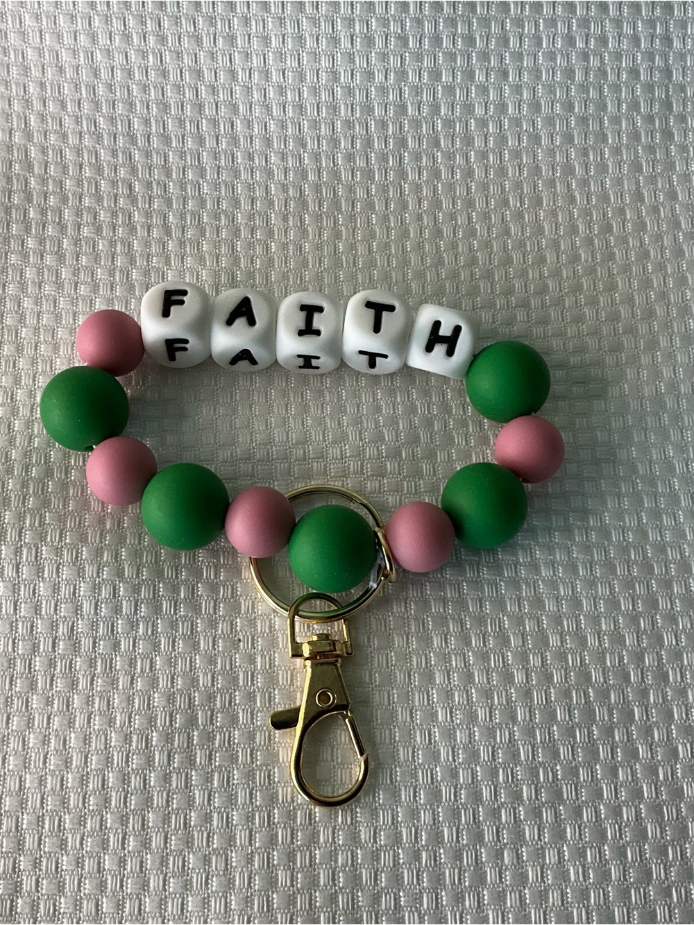 Faith Beaded Wrist Keychain - Pink & Green
